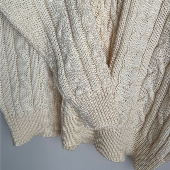WoolOvers Men’s XL Fisherman Cable Knit Wool Sweater Cream Ivory Aran Pullover - Picture 5 of 13